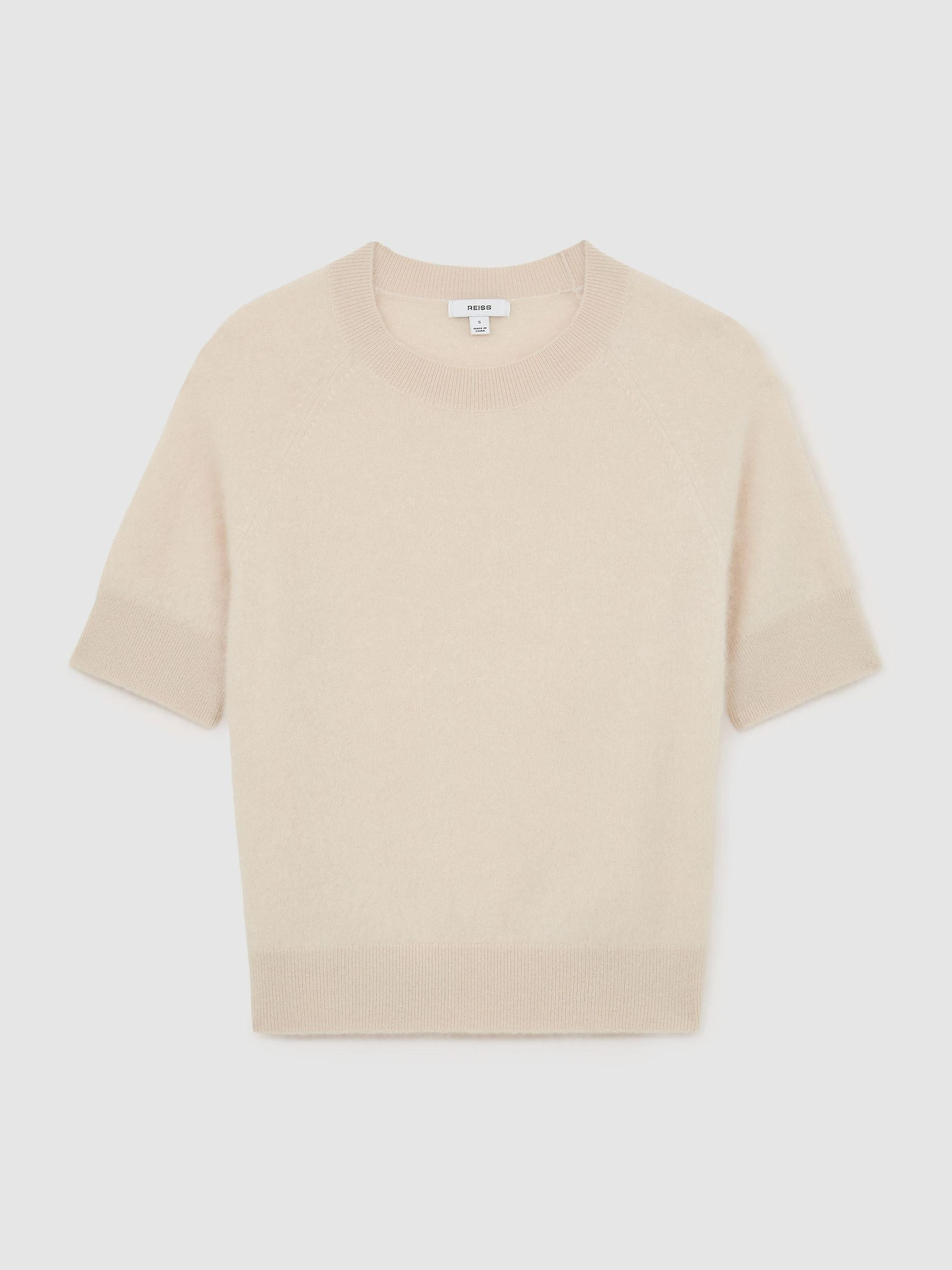 Reiss 100% Brushed Cashmere Short-Sleeve Top in Grey - REISS | Reiss UK