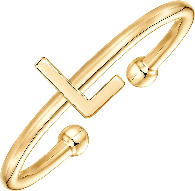 PAVOI 14K Gold Plated Initial Adjustable Ring | Womens Initial Ring | Fasion Ring Women | Amazon (US)