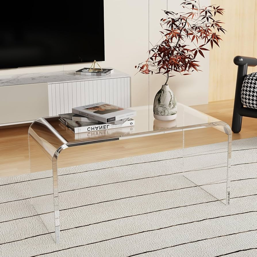 Premium Acrylic Clear Coffee Table, 32" L x 16" W x16'' H, Modern Waterfall End Table for Small L... | Amazon (US)