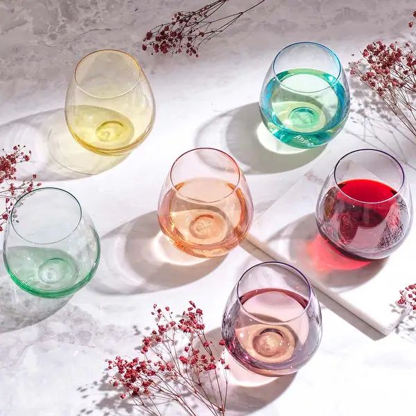 JoyJolt Hue Colored Stemless Wine Glasses - 15 oz - Set of 6 | Bed Bath & Beyond