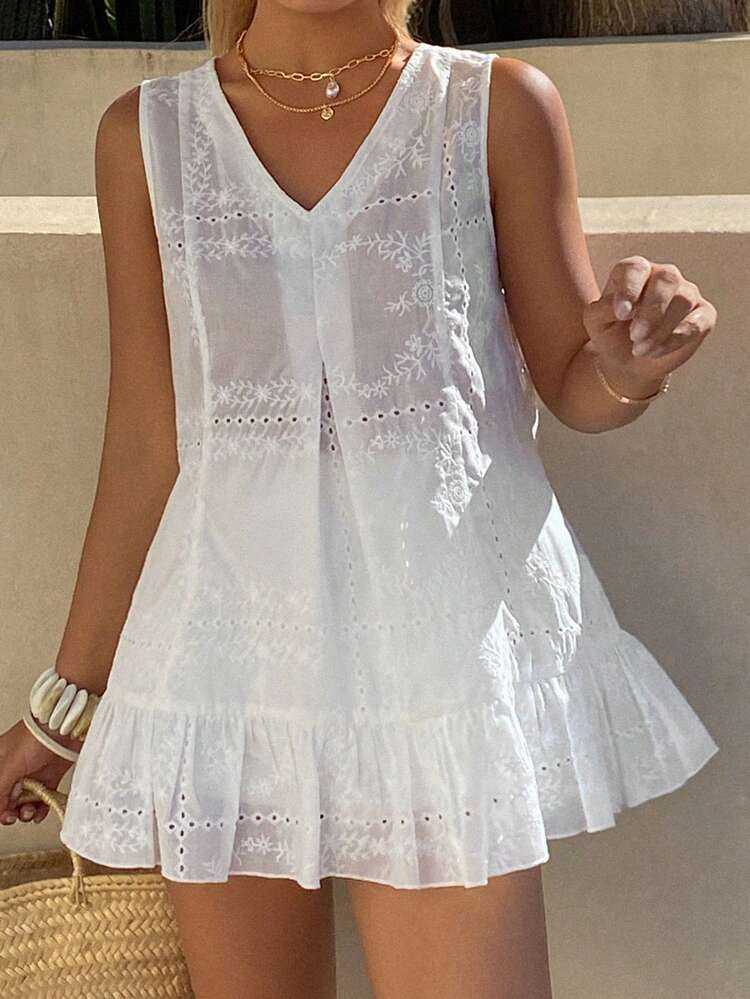 DAZY White Sleeveless V-Neck Backless Tie Strap Top For Women, Suitable For Beach Party, Holiday Outfit Summer | SHEIN