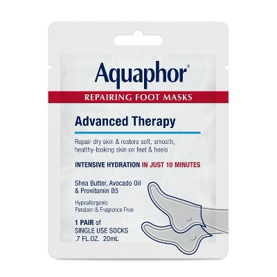 Aquaphor Advanced Therapy Repairing Foot Mask - 0.7 fl oz: Deep Hydration, Paraben-Free, Contains Shea Butter | Target