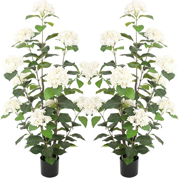 Bellacat 4ft Faux Hydrangea Tree Outdoor with White Flowers, 48in Artificial Hydrangea Plant with... | Amazon (US)