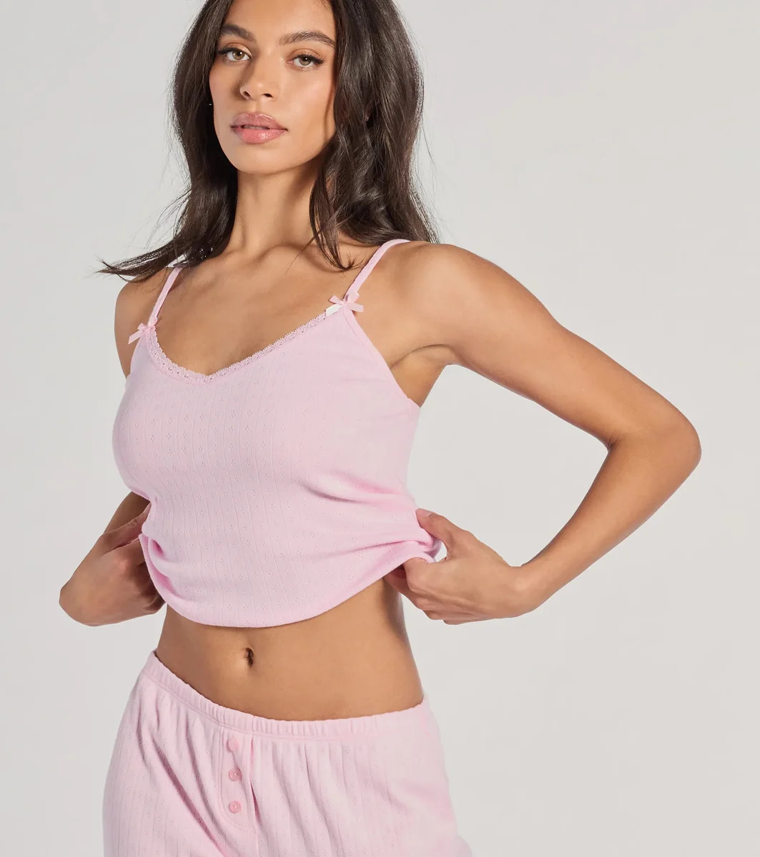 Sleeping In V-Neck Pointelle Pajama Crop Top | Windsor Stores
