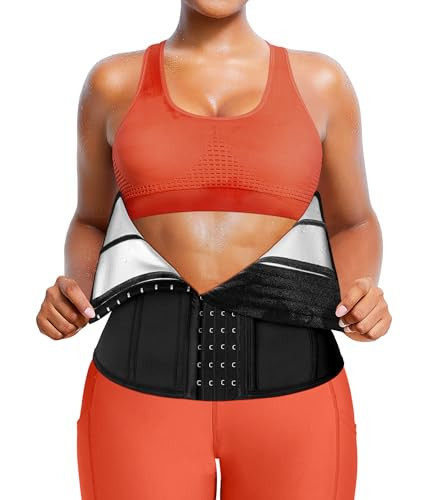 SCARBORO Waist Trainer for Women Belly Fat Sauna Sweat Waist Trimmer Corset for Stomach Wrap Workout Belt Shaper Band Zipper (Black Silver-inner(No Belt), X-Large) | Amazon (US)