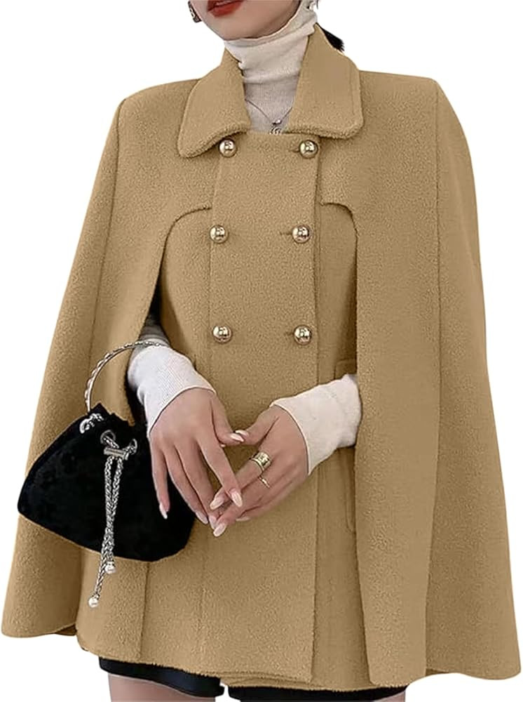 CHARTOU Women's Elegant Poncho Double-Breast Slit Sleeve Flowy Wool Blend Cape Cloak Coat | Amazon (US)