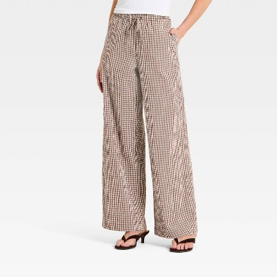 Women's Seersucker Effortless Pull-On Pants - A New Day™ Brown S | Target