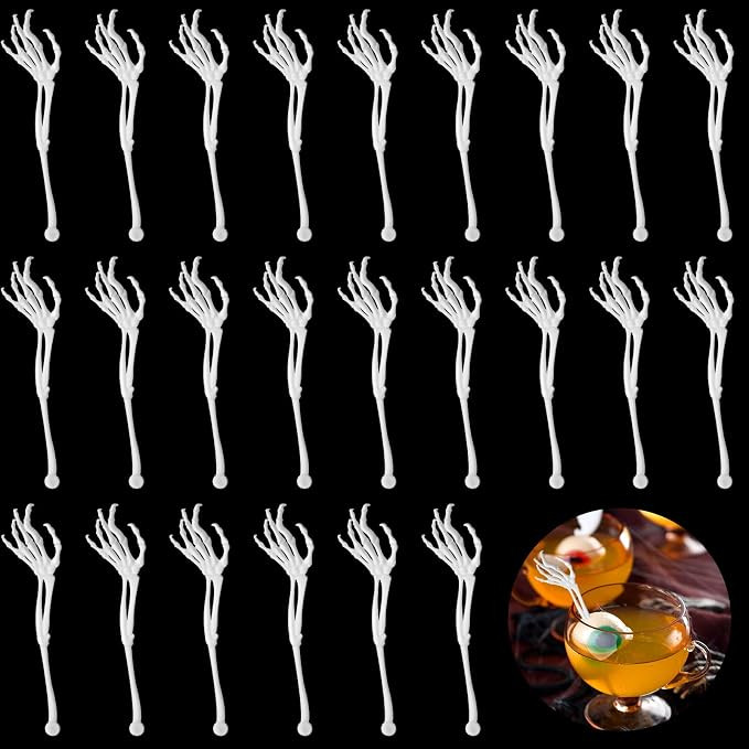 24 Pcs Halloween Swizzle Sticks Skeleton Cocktail Garnish, White | Amazon (US)