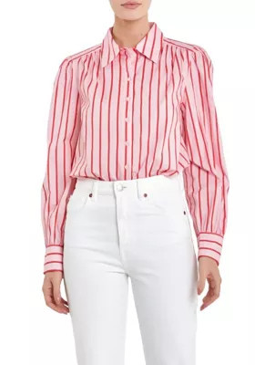 ENGLISH FACTORY Women's Stripe Shirt, Pink, Small | Belk