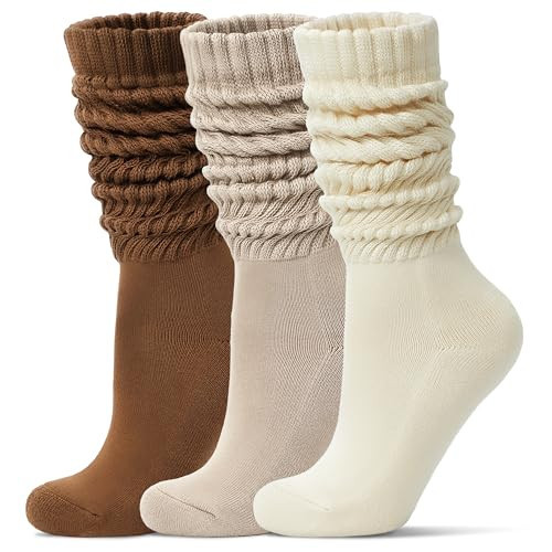 Toetally Women's Slouch Socks Long Cute Slouchy Socks for Women Stacked Boot Sock 80s Style 3 Pairs Morandi S | Amazon (US)