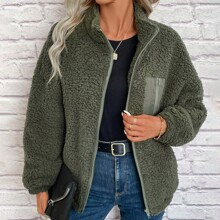 Zip Up Drop Shoulder Teddy Jacket | SHEIN