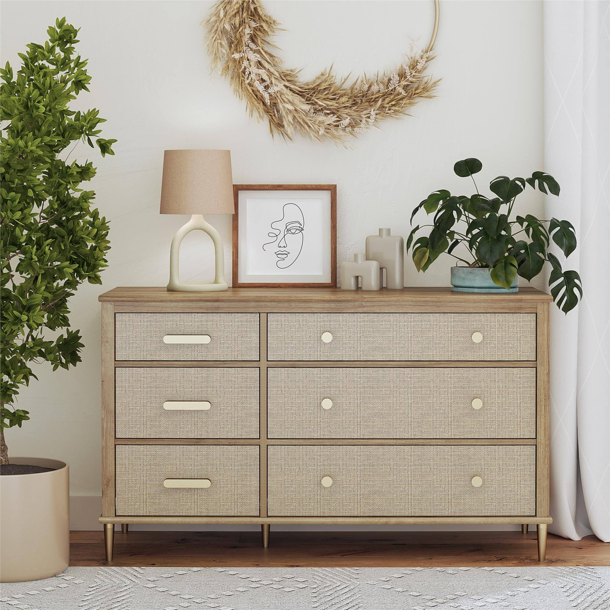 Little Seeds Shiloh Wide Convertible 6 Drawer Dresser, Natural and Rattan - Walmart.com | Walmart (US)