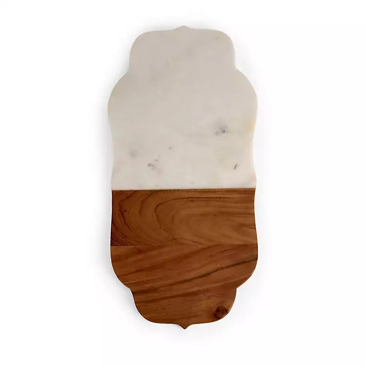 New! Wood and Marble Scalloped Serving Board | Kirklands
