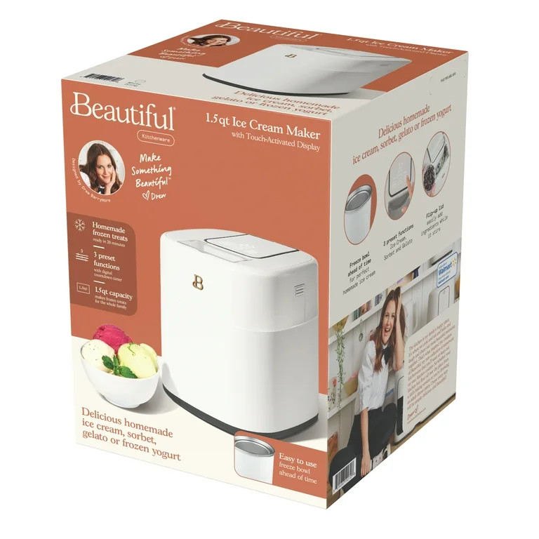 Beautiful 1.5 Qt Ice Cream Maker with Touch Activated Display, White Icing by Drew Barrymore | Walmart (US)