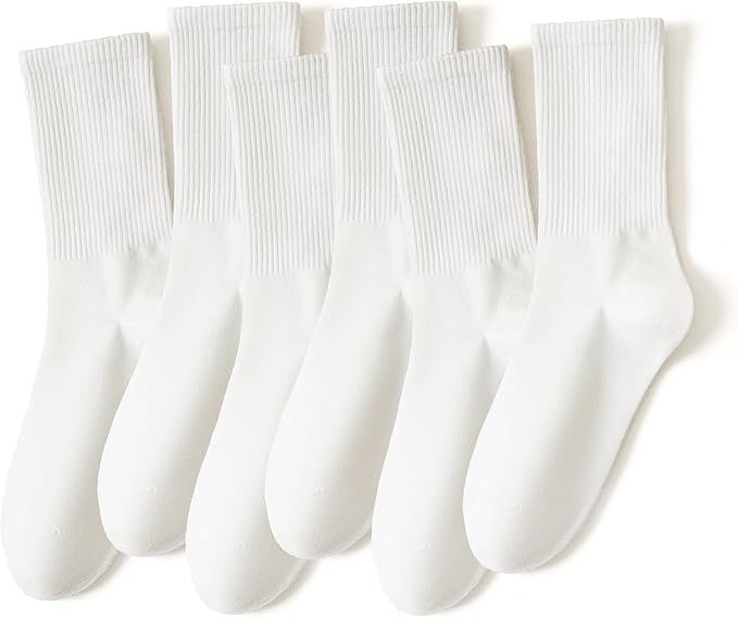 WEVIAS Crew Socks Womens White Thin Cotton Long Socks Lightweight Casual Calf Socks 6 Pairs | Amazon (US)