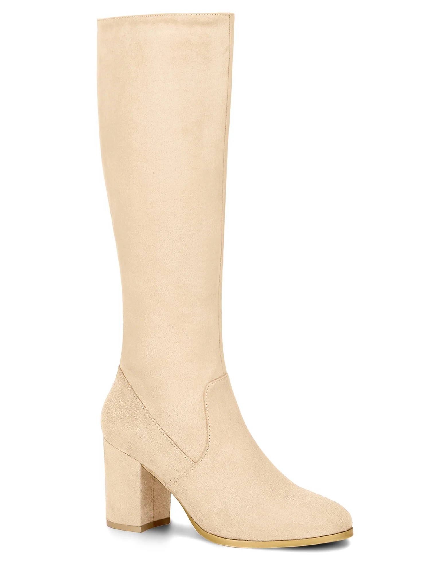 Allegra K Women's Side Zipper Block Heel Knee High Boots Taupe | Walmart (US)