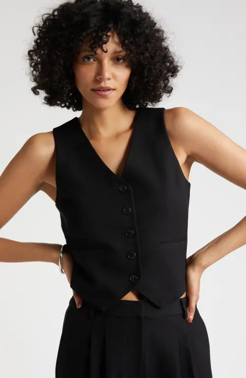 Nordstrom Textured Button-Up Vest in Black at Nordstrom, Size Xx-Small | Nordstrom