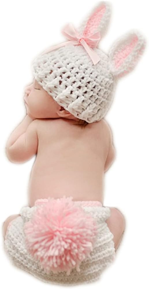 Newborn Baby Bunny Rabbit Crochet Knitted Photography Props Newborn Baby Outfits Diaper Costume | Amazon (US)