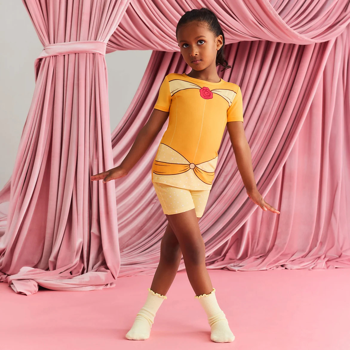 Princess Yellow Short Sleeve Disney Belle Pajama Short Set | Posh Peanut® | Posh Peanut