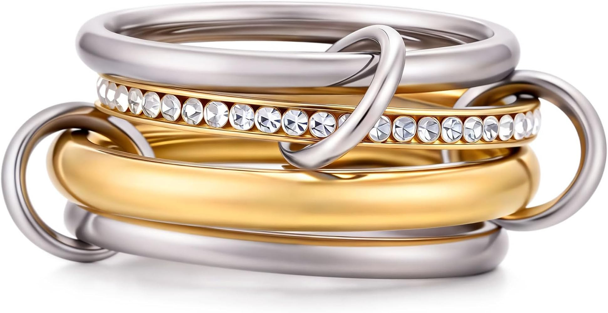 18K Gold Interlocked Stackable Rings for Women, Gold Silver Ring Stack Set, Mixed Metal Stacked, ... | Amazon (US)