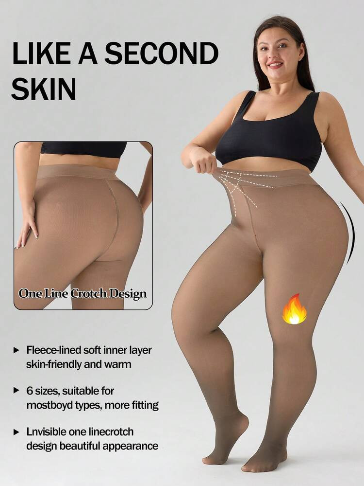 1pc Plus Size Women's Warm Lined Semi-Sheer Thermal Leggings, Warm Tights, High Stretch Skin-Friendly Thermal Pants | SHEIN
