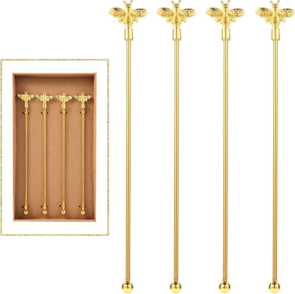 4Pcs Bumble Bee Cocktail Stirrers Swizzle Sticks Stainless Steel 7.5" Coffee Beverage Stir Sticks... | Amazon (US)