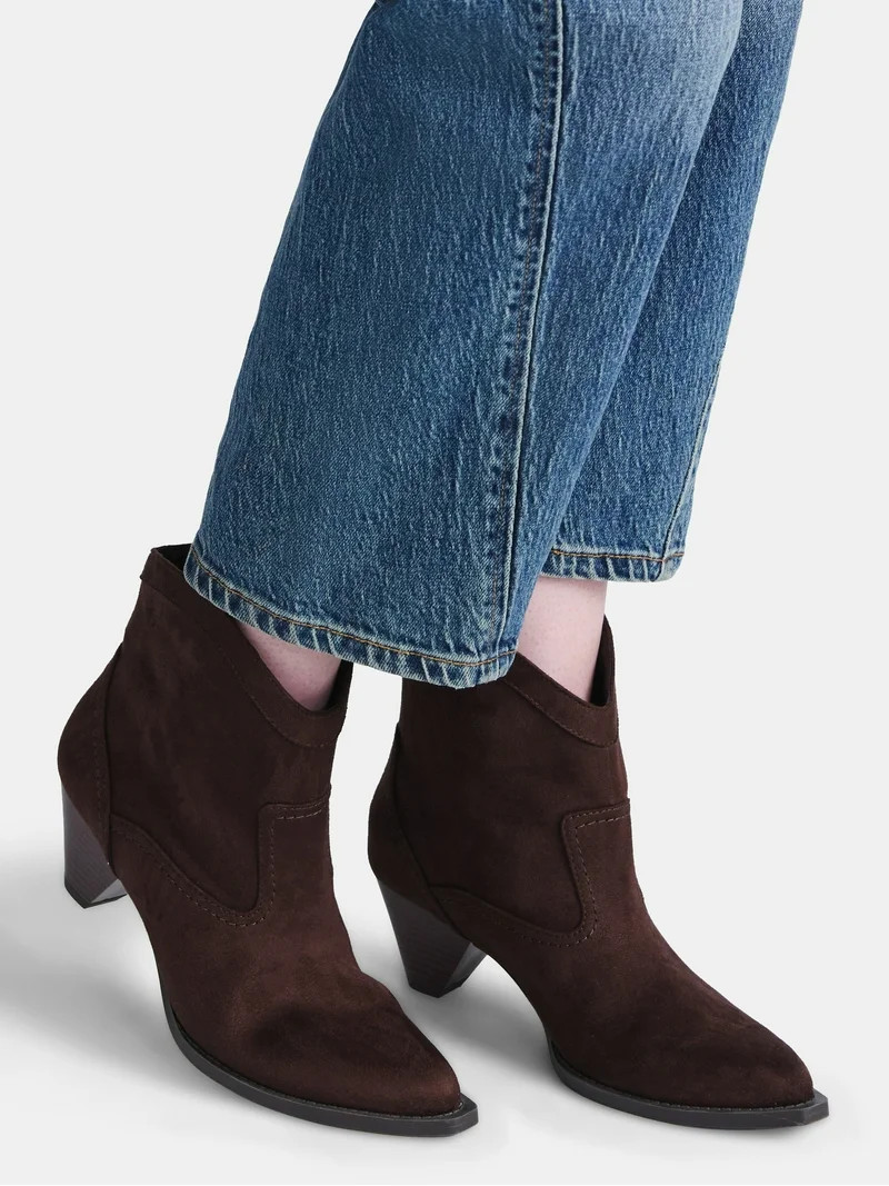 Time and True Women's Faux Suede Cone Heel Booties, Sizes 6-11 - Walmart.com | Walmart (US)