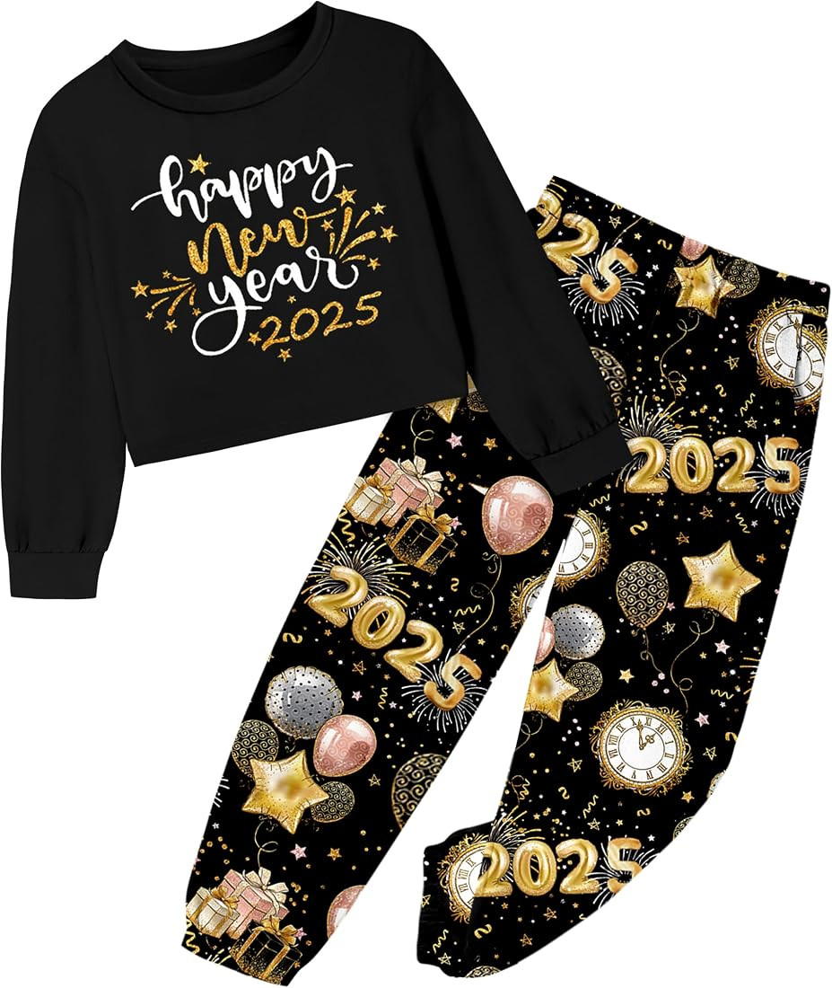 Girl Outfits Long Sleeve Printed Crop Tops + Camouflage Pants 2pcs Fall Winter Clothes Set | Amazon (US)