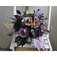 Purple Gold Black Bouquet, Gothic Wedding Halloween Wedding, Bridal Bouquet | Etsy (US)
