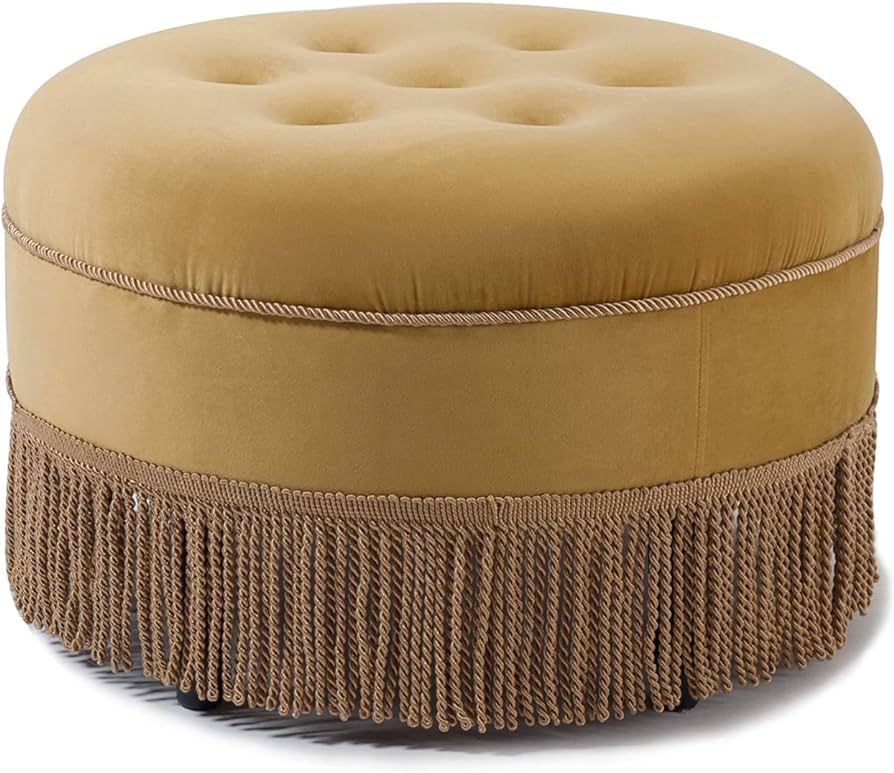 Jennifer Taylor Home Yolanda Upholstered Round Accent Ottoman, Gold Yellow Velvet with Gold Trim | Amazon (US)