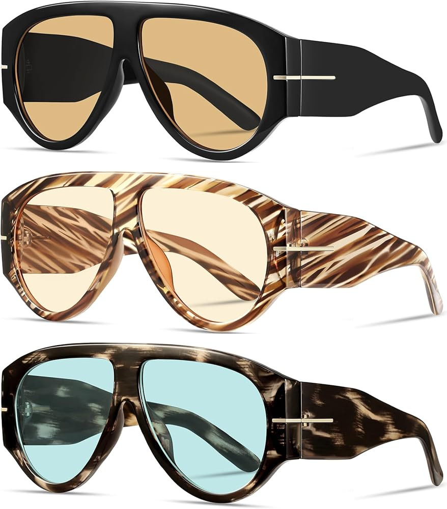 Oversized Retro Aviator Sunglasses for Women Men Trend 70s Thick Classic Vintage Style Sun Glasse... | Amazon (US)