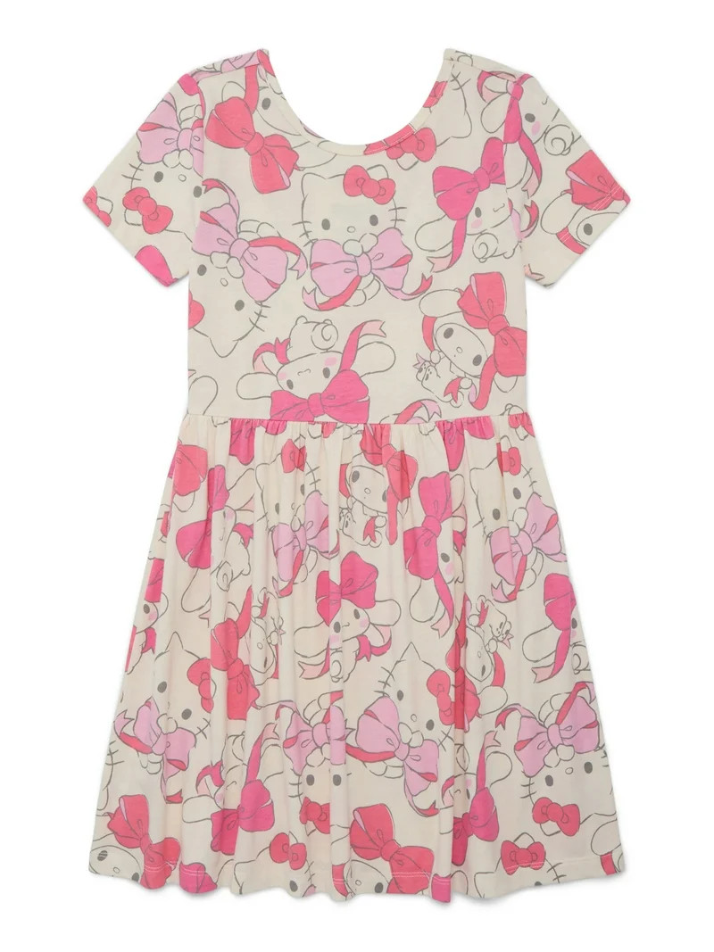 Hello Kitty Girls' Allover Print Dress with Short Sleeves, Sizes 4-12 | Walmart (US)