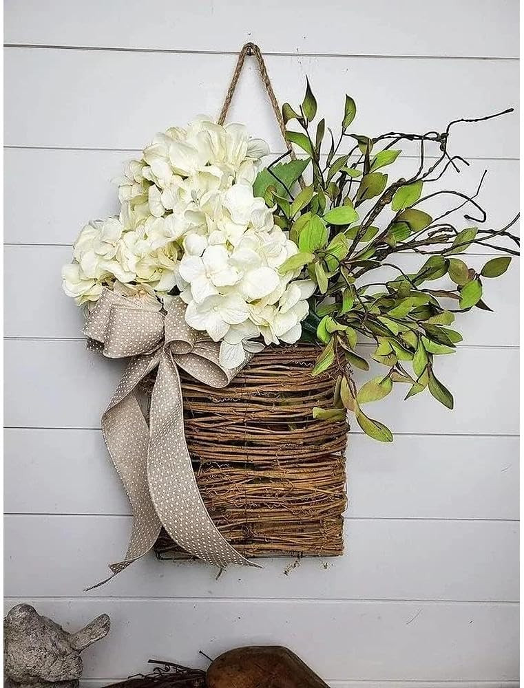 Hydrangea Door Hanging Basket Wreath, Spring Summer Wreaths for Front Door Wildflowers Front Door... | Amazon (US)