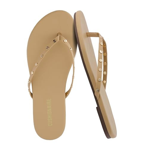 CUSHIONAIRE Confetti Women’S Studded Flip Flop Sandal – Slip-On Thong With Memory Foam & Stylish Rivet Strap, Nude 7.5 | Amazon (US)