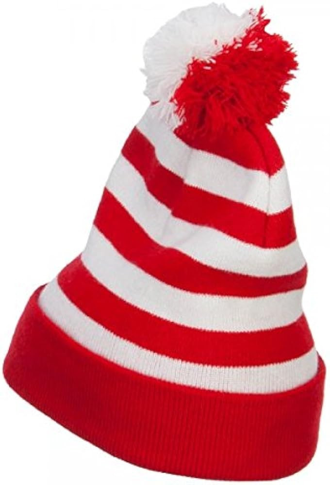 e4Hats.com Striped Pom Pom Cuff Long Beanie - Red White OSFM | Amazon (US)