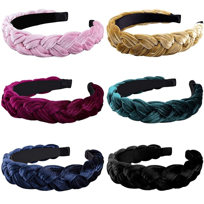SIQUK 6 Pieces Velvet Braided Headband Vintage Headband Twist Braid Hairband for Girl Women, 6 Co... | Amazon (US)