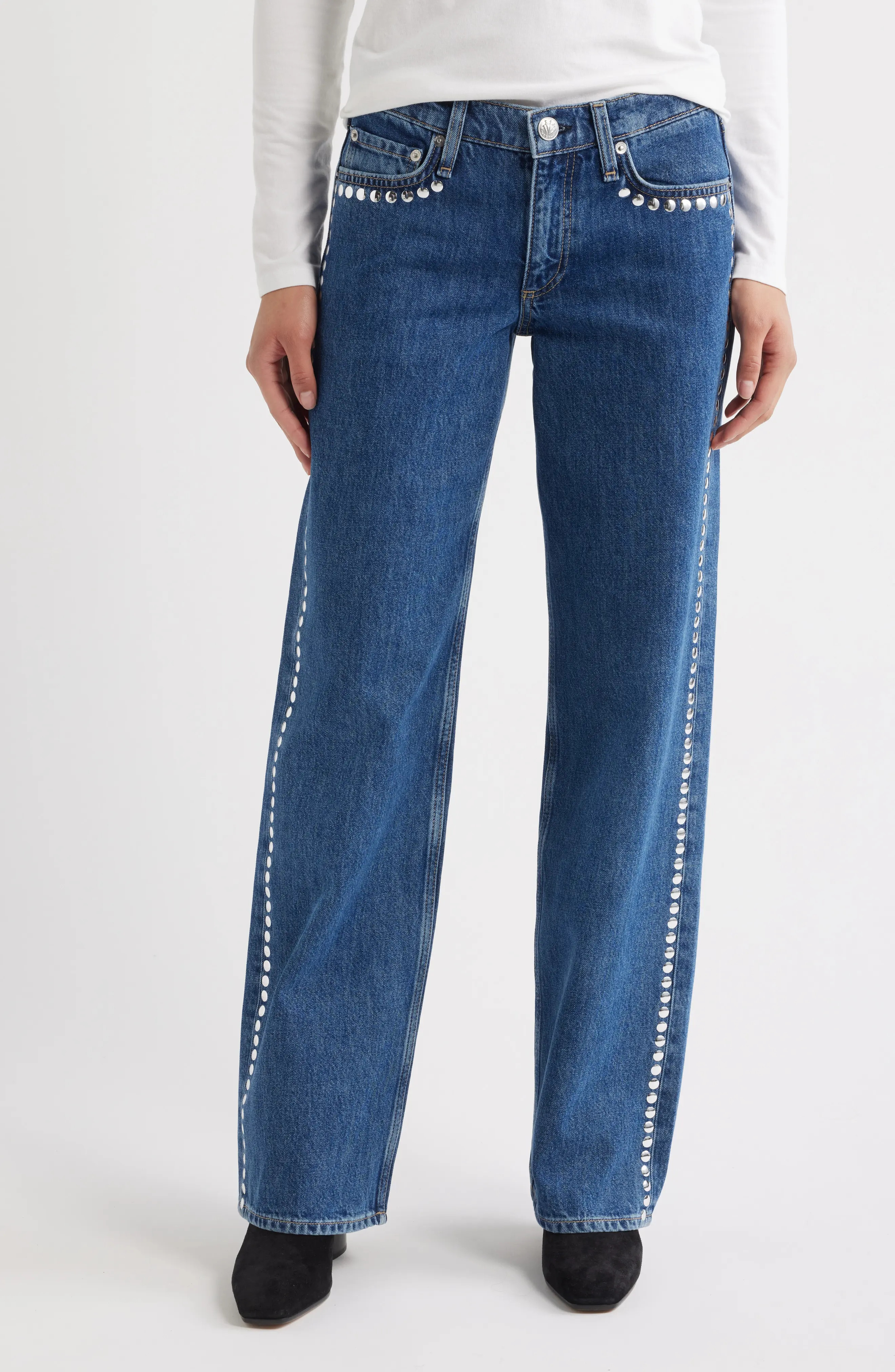 Saige Studded Low Rise Full Length Relaxed Straight Leg Jeans (Women) | Nordstrom | Nordstrom