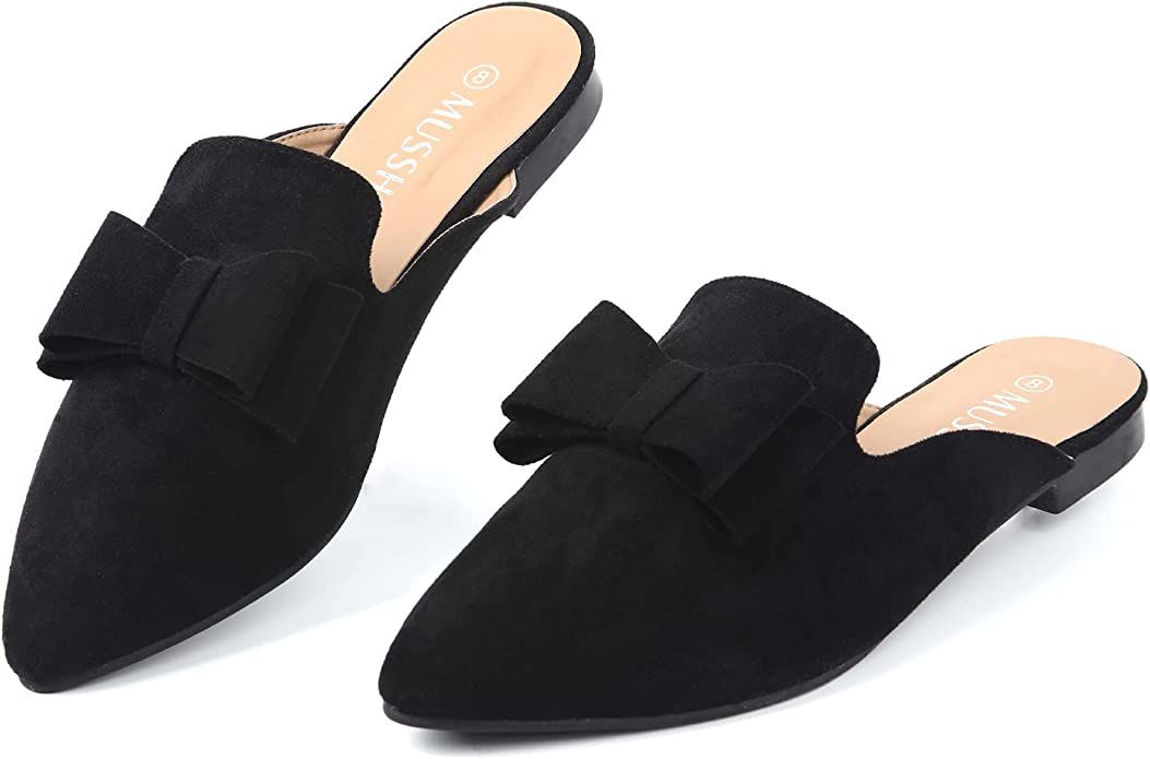 MUSSHOE Mules for Women Slip On Women's Flats Comfortable Closed Pointed Toe Backless Loafers Wom... | Amazon (US)