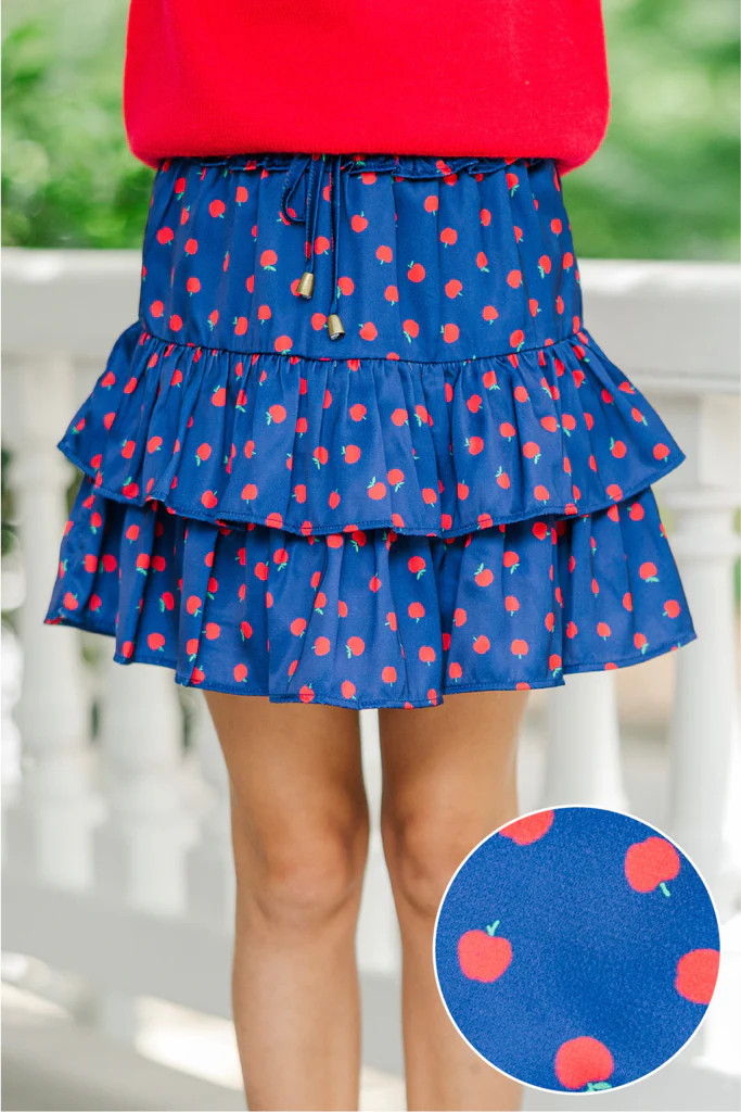 Girls: Take The Leap Navy Apple Print Skort | The Mint Julep Boutique