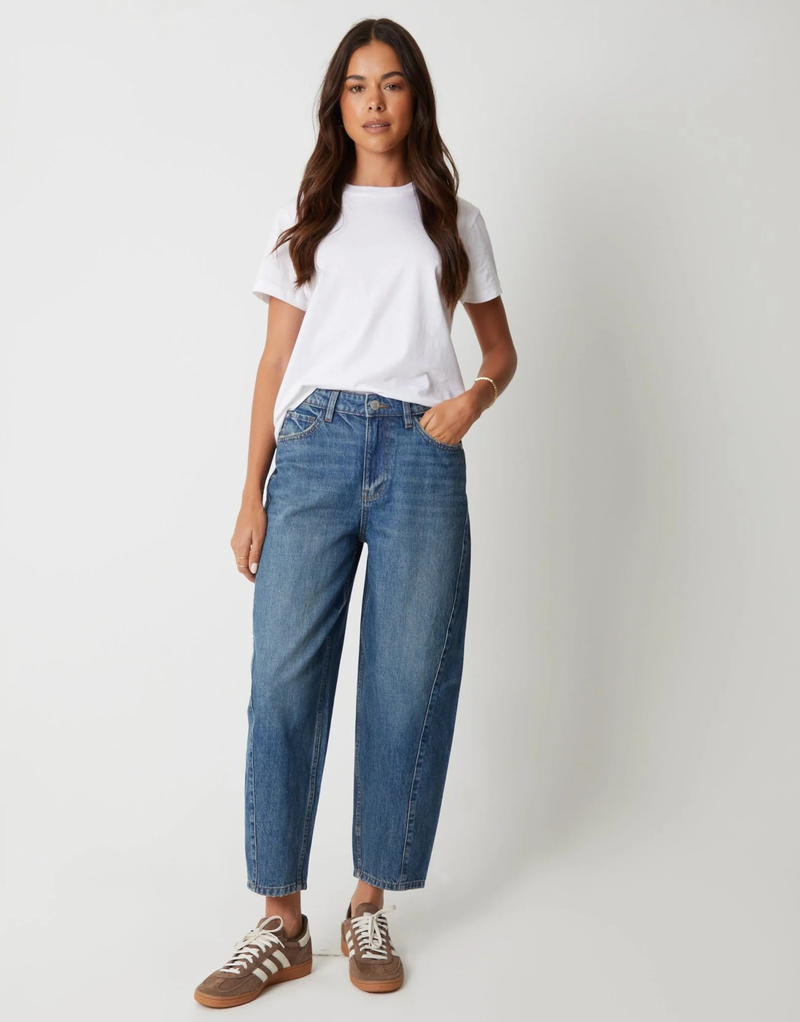 Barrel Leg Jeans in Mid Wash | Threadbare UK