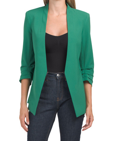 Solid Ruched Sleeve Blazer | TJ Maxx