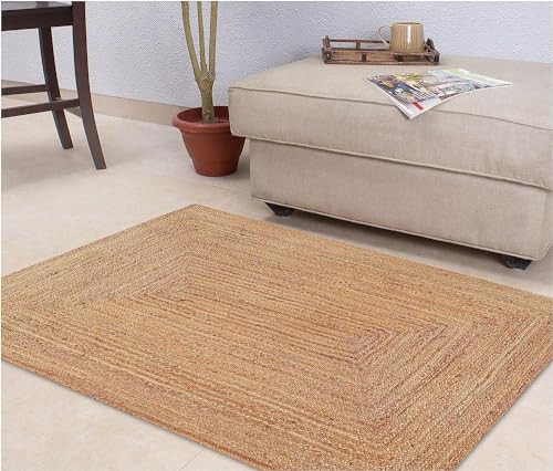 KEMA 3X5 Feet Handwoven Jute Braided Area Rug, Natural Yarn - Rustic Vintage Braided Reversible Rectangular Rug- Rugs for Bedroom, Kitchen, Living Room, Farmhouse | Amazon (US)
