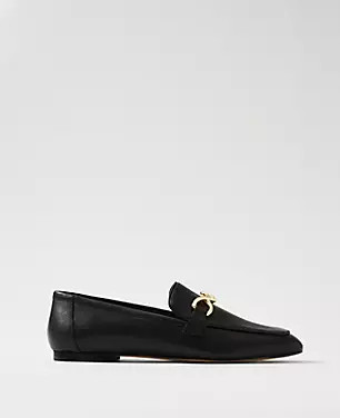Hardware Embellished Leather Loafers | Ann Taylor