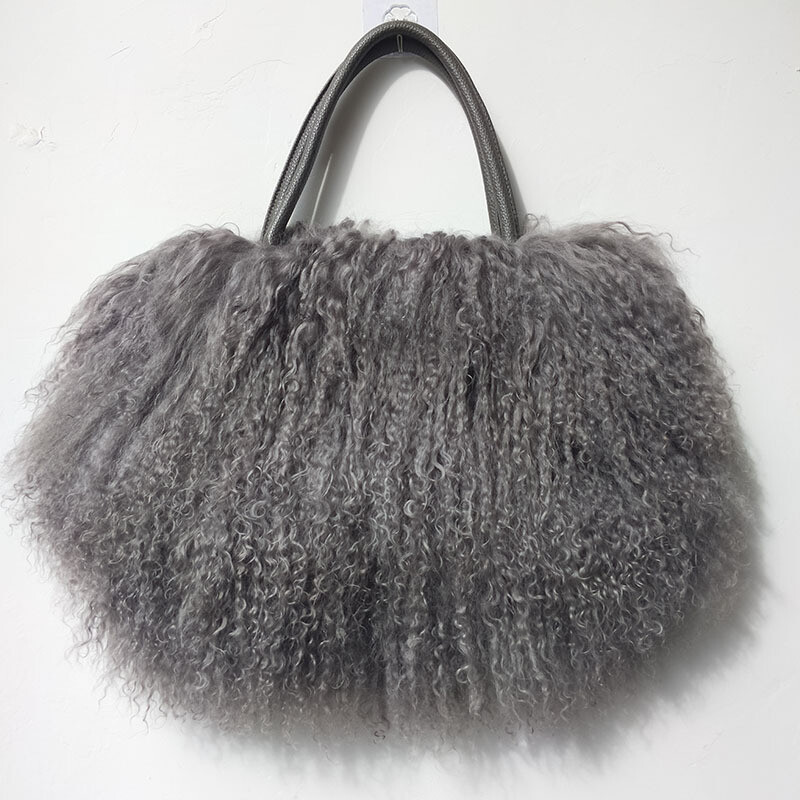 Women's 100% Real Mongolian Lamb Sheep Fur Bag Single Shoulder Leather Bag sz | eBay US