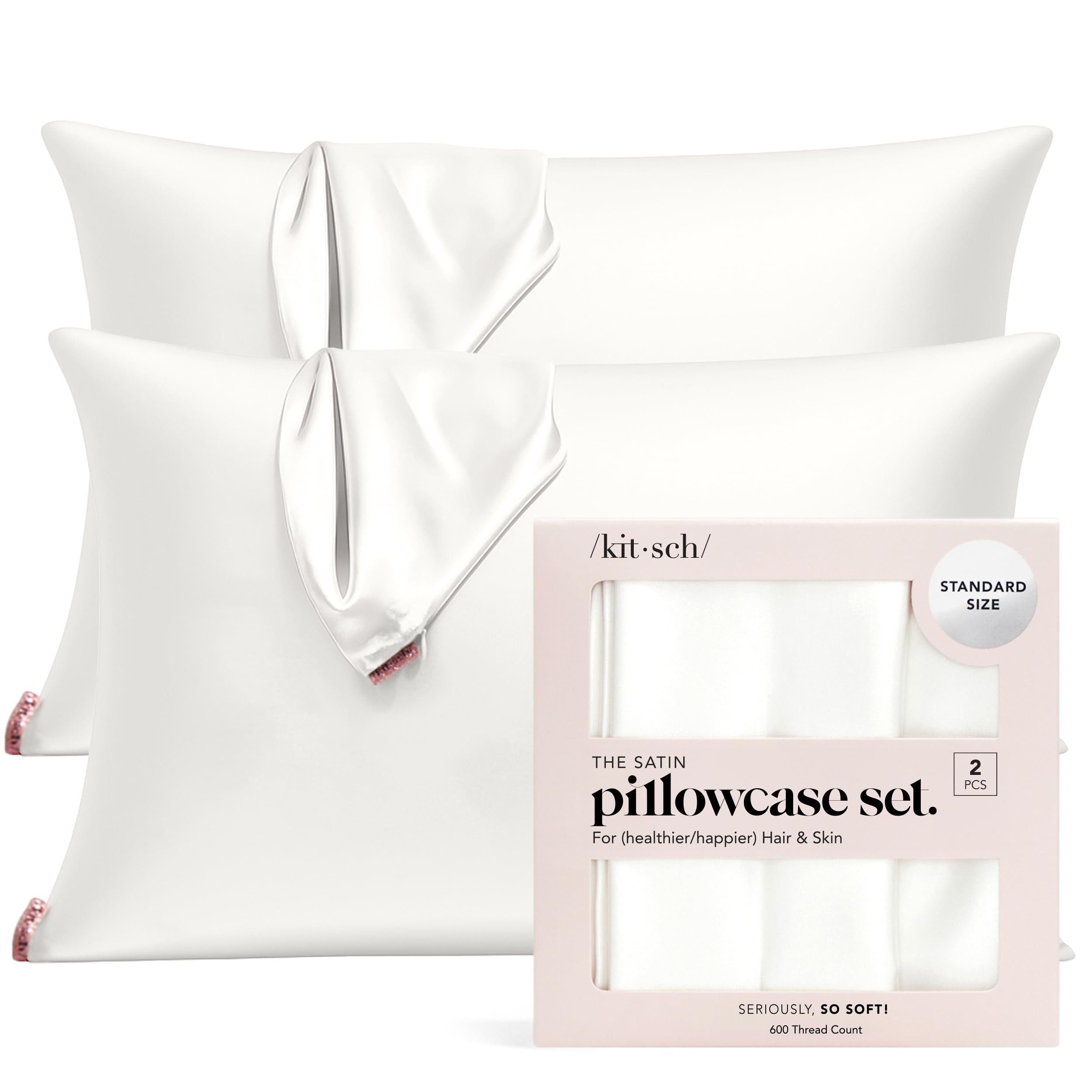Kitsch Satin Pillowcase with Zipper for Hair & Skin, Softer Than Silk Pillow Cases Queen Size Set... | Amazon (US)