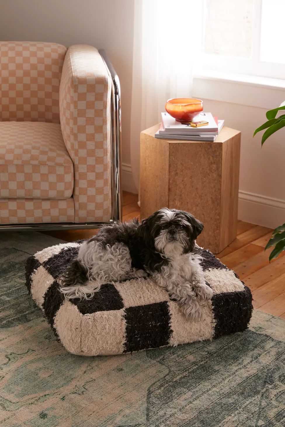 Checkerboard Shaggy Rag Floor Pillow | Urban Outfitters (US and RoW)