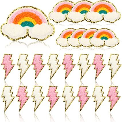 24 Pcs 3D Colorful Chenille Rainbow Embroidered Patches Sew Iron on Embroidery Applique Rainbow I... | Amazon (US)