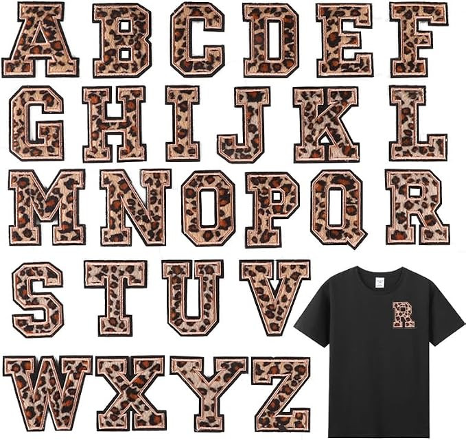 26pc Leopard Letter Patches Iron on Applique A-Z English Patches DIY Shirts Dress Jeans Backpacks... | Amazon (US)