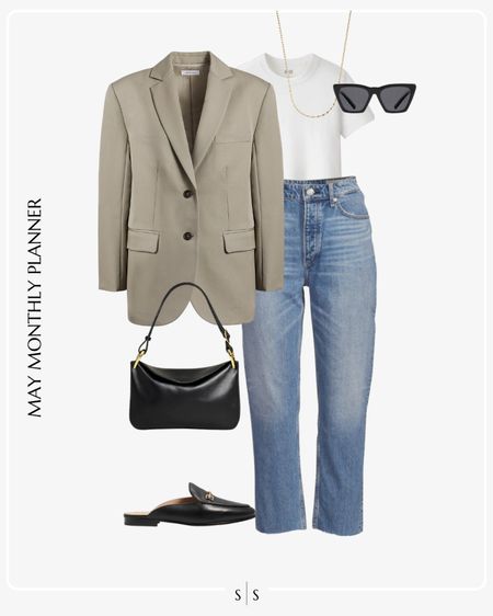 Monthly outfit planner: MAY: Spring looks | blazer, white tee, straight crop jeans, black loafer mules, black handbag 

See the entire calendar on thesarahstories.com ✨ 


#LTKstyletip