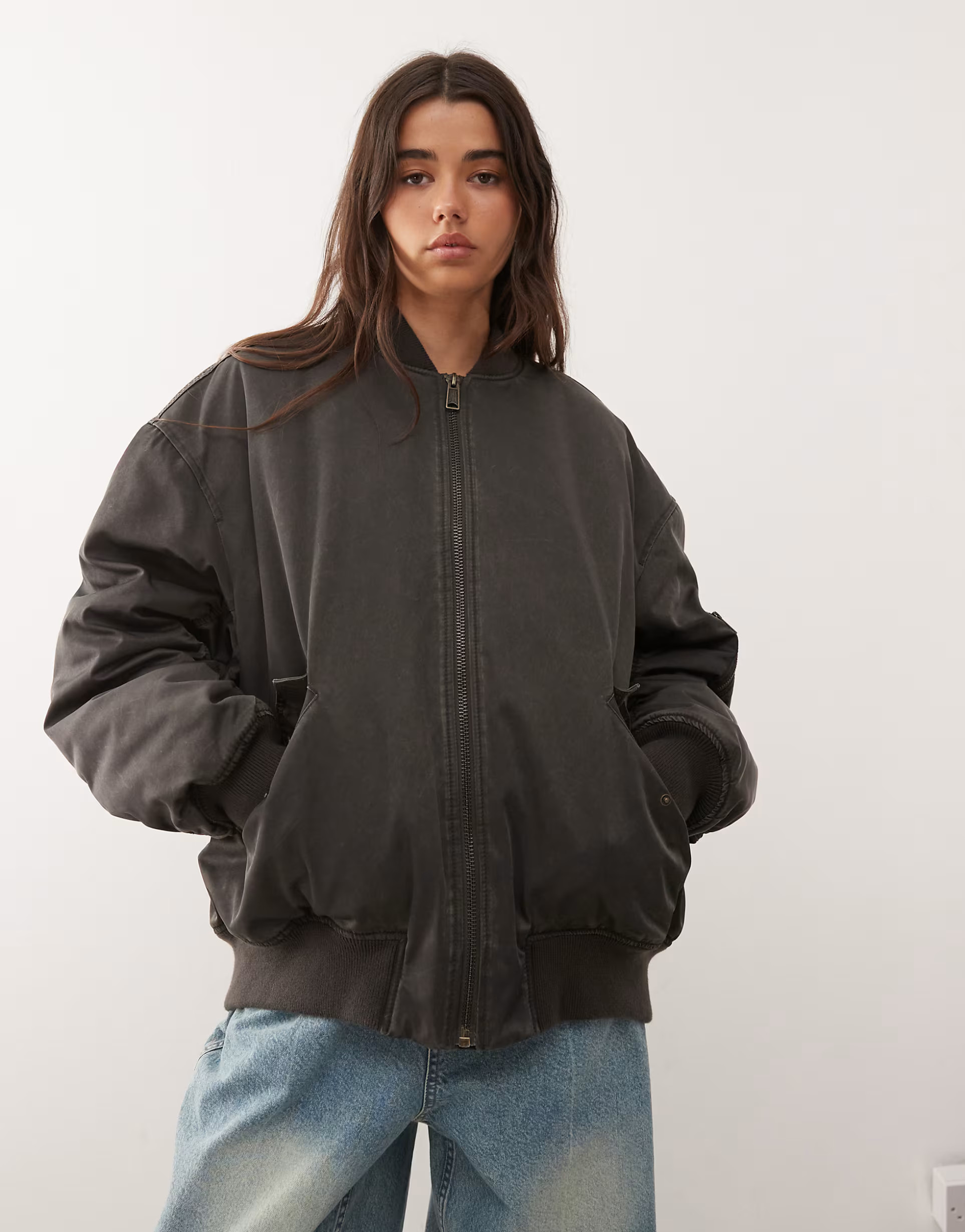Weekday oversized padded bomber in washed dark grey | ASOS (Global)